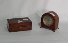 Early 20th century inlaid mahogany mantel timepiece in arched case,