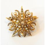A Victorian gold-coloured metal, diamond and pearl pendant brooch,