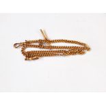 A 9ct gold curb link watch chain with T-bar, 42cm long, 29.5g approx.