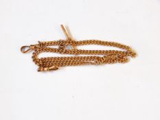 A 9ct gold curb link watch chain with T-bar, 42cm long, 29.5g approx.