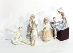 A Lladro porcelain group of girl in bonnet with a child,