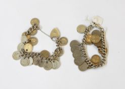 Two silver curb link bracelets,