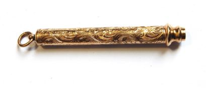 An Edwardian 9ct gold propelling pencil with foliate scroll decoration