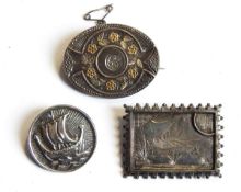 A Scottish silver circular brooch depicting a ship, by Robert Allison,