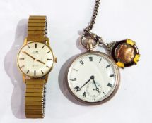 Silver gent's pocket watch and chain with enamel fob together with a Limit gold plated gent's