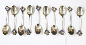 A set of 10 silver coffee spoons by Levi & Salaman, various dates,