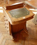 A ash(?) writing slope with under cupboard and shelves and faux drawers to one side and four