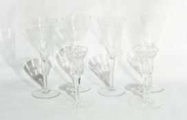 Set of 8 champagne flutes with etched vine decoration and a pair of Waterford cut glass