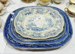A Victorian pottery small meat dish "Oriental Flower Garden" and three graduated Willow pattern