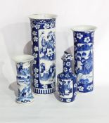A Chinese porcelain beaker vase with four character mark, warriors in landscape, in underglaze blue,