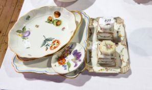 Sundry Herend handpainted dishes, 19th century Dresden inkstand, handpainted with rose swags, etc.