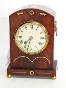 19th century brass inlaid mahogany mantel clock by Harling, London,