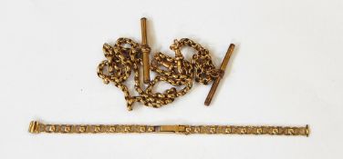 A 9ct gold watch strap and a belcher link albert chain