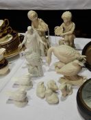 A quantity of variously tinted bisque and glazed white porcelain models viz:- pair figures of