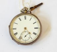 A silver open-faced pocket watch with enamel dial and subsidiary seconds dial