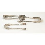 A pair of Scottish William IV silver sugar tongs, Glasgow 1831, by Peter Aitken, another pair,