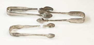 A pair of Scottish William IV silver sugar tongs, Glasgow 1831, by Peter Aitken, another pair,