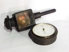 A coaching lamp, a longcase clock painted dial, a barometer, binoculars,