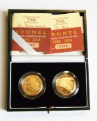 A set of two Brunel commemorative UK 2006 £2 gold proof coins,