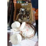 Quantity silver plated table flatware and quantity Colclough china teacups and saucers