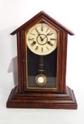 American walnut and stained wood mantel clock in pointed arched case,