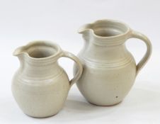 Winchcombe pottery stoneware water jug with white ground and speckle decoration,