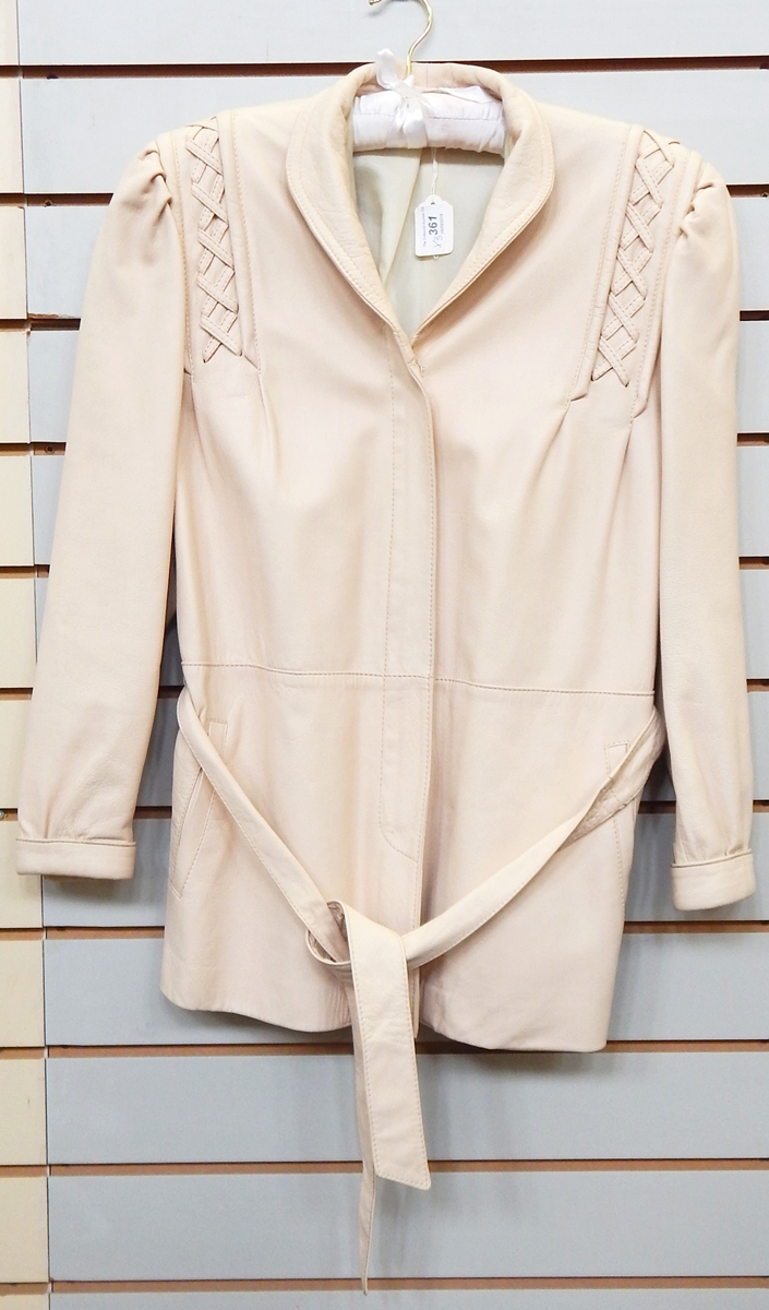 A vintage cream leather jacket with plaited detail to the shoulders and a tie belt, - Image 2 of 4