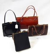 A Mappin & Webb fixed frame lizard skin brown bag, a brown leather fixed frame bag,