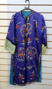 A Chinese silk robe in deep midnight blue,
