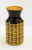 1960's Hornsea vase with flared black rim, beige ground with geometric pattern,
