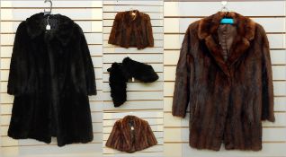 A musquash fur three-quarter length jacket, two vintage fur capes,