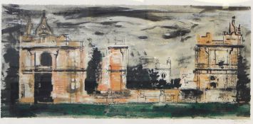 John Piper (1903-1992) ARR Coloured screenprint "Moreton Corbett" building with church and trees