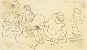 St Raphael (1934) Pencil sketch Figures sitting,