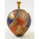 20th century studio porcelain vase with geometric lustre and blue ground,