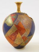 20th century studio porcelain vase with geometric lustre and blue ground,