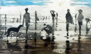 Lucy Willis Etching and aquatint "Kenneggy", beach and figures, signed and dated 1988, 48/150,