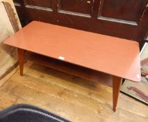 20th century melamine-topped coffee table with under-shelf, on square tapering legs,