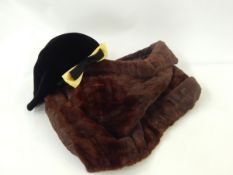 A black velvet vintage hat labelled "Marcelle Georges, 48 Rue de Paradis, Paris", made in France,