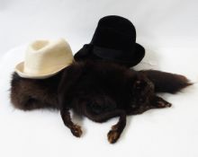 Two lady's felt hats, a fox fur scarf, fox collar, various other fur pieces,