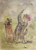 Louis Wain (1860-1939) Pen, ink and watercolour Study of a golfing cat, signed and dated '39,