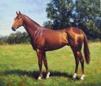 Barry Walding (90) Oil on canvas Portrait of racehorse standing in field, signed,