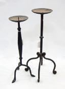 Two wrought iron candle-holders