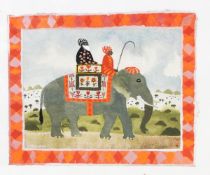 Mary Fedden (1915-2012) ARR Watercolour drawing "Elephant" two figures sitting on an elephant,