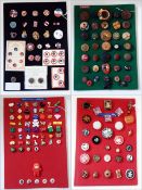 Various buttons set on card including British buttons showing the Union Flag and the Royal Family,
