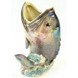 Wembley ceramic lustre vase in shape of fish,