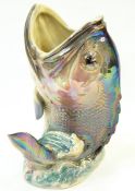 Wembley ceramic lustre vase in shape of fish,