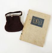 A faux-suede vintage evening bag with chrome fixed frame,