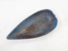 Swedish Gunnar Nylund for Rorstrand pottery leaf dish, blue and brown,