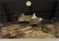 After John Knapp-Fisher (1931-2015) Limited edition colour print "Moon Over Watch" house with moon