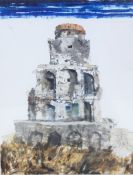 Mat Barber Kennedy Mixed media "The Rajagiri Fort, Gingee" fort surrounded by fields, 36.